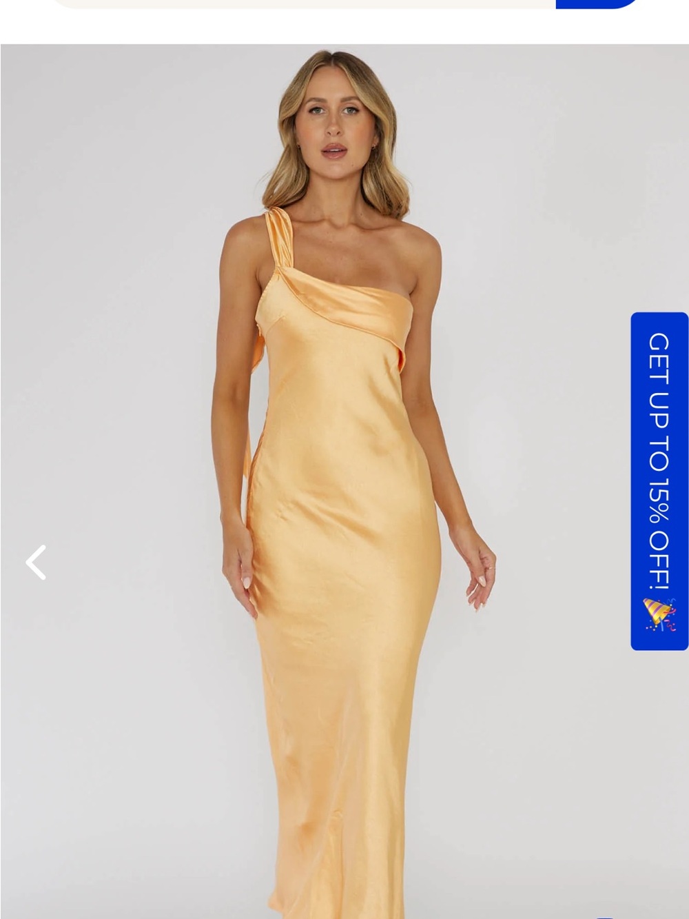 Selfie Leslie One-Shoulder Satin Gown in Peach-Gold